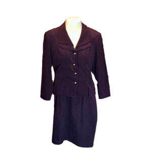 𝅺DJ & CO by Dawn Joy Dark Plum Color Faux Suede 2-Piece Skirt Suit Size 12